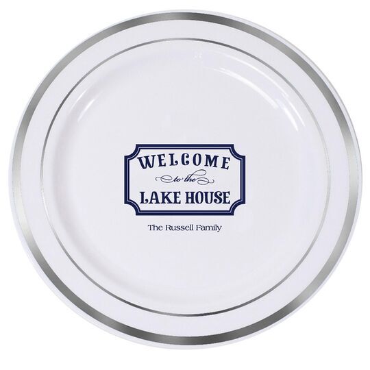 Welcome to the Lake House Sign Premium Banded Plastic Plates